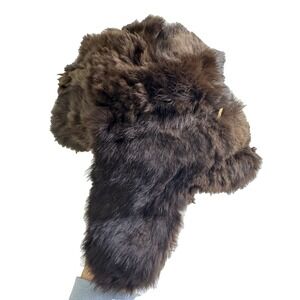 Vtg Russian Mink Fur Hat Ushanka MAP Ear Flaps Trapper Quilted Brown